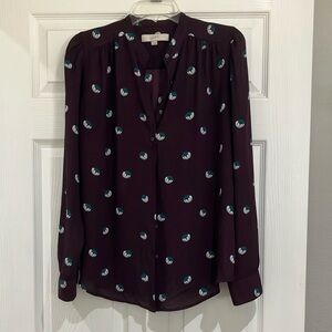 Last Call-Loft Women's plum and teal floral long sleeve blouse